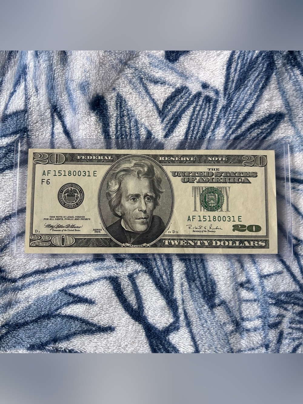 Series 1996 $20 Bill - Atlanta F6 - Off Center / Misaligned Cutting Border Error